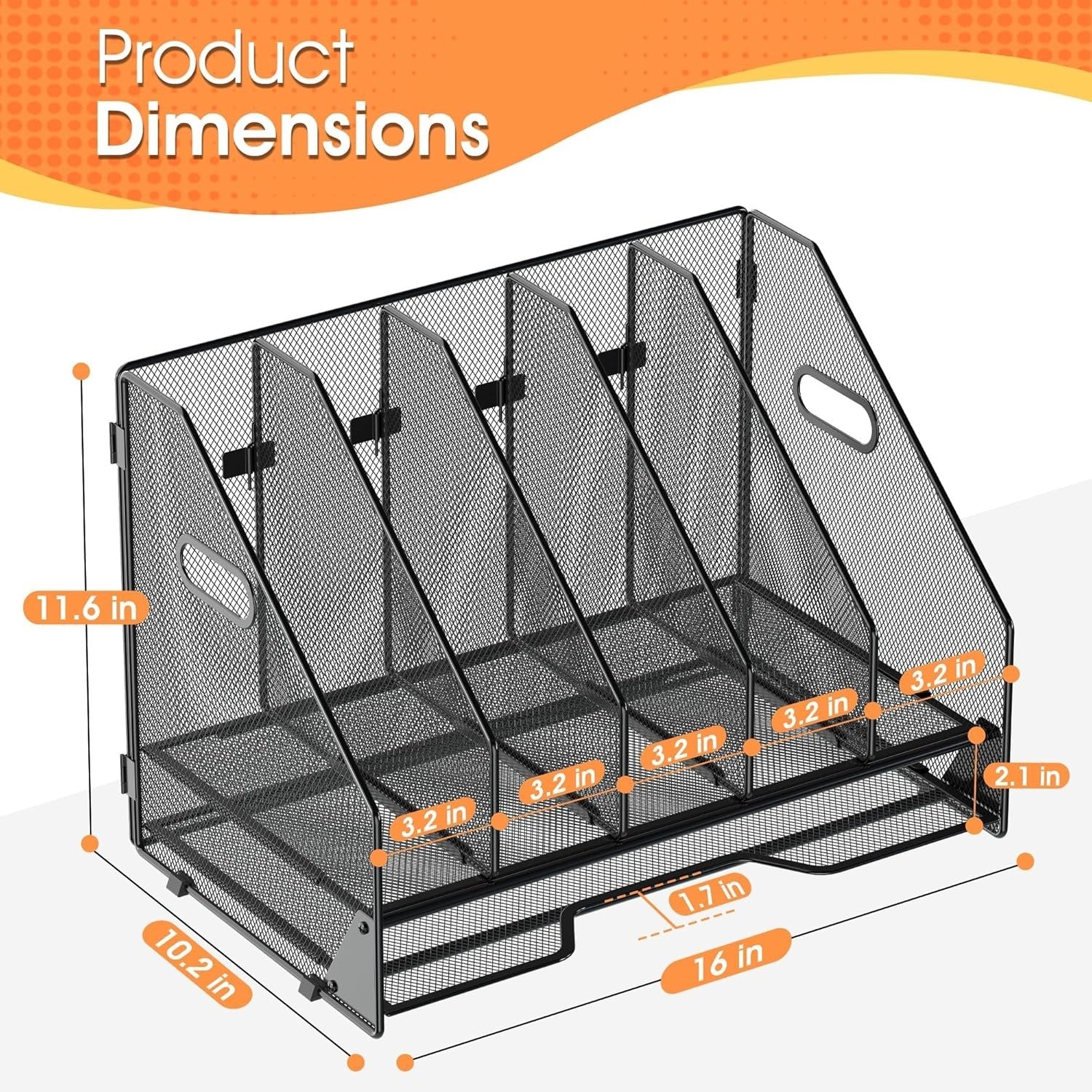 Desktop File Organizer Rack – 5 Vertical Compartments, Mesh Folder Holder, Home