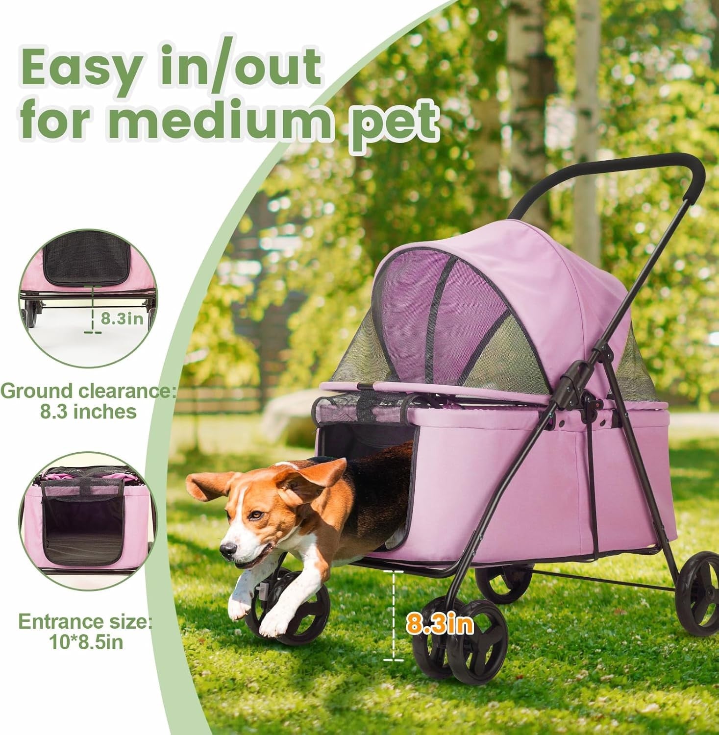 Pink Dog Stroller Heavy Duty 4 Wheel Foldable Jogger Pram Small Medium Dogs
