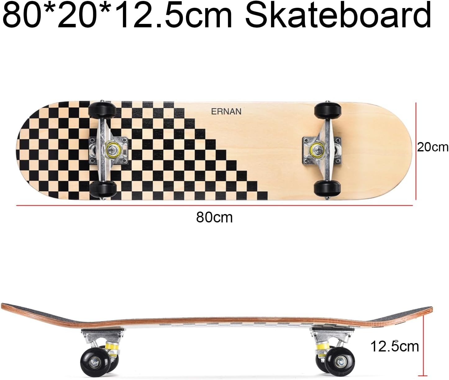 31" Maple Double Kick Skateboard Beginners Kids Teens Adults w/ T-Tool