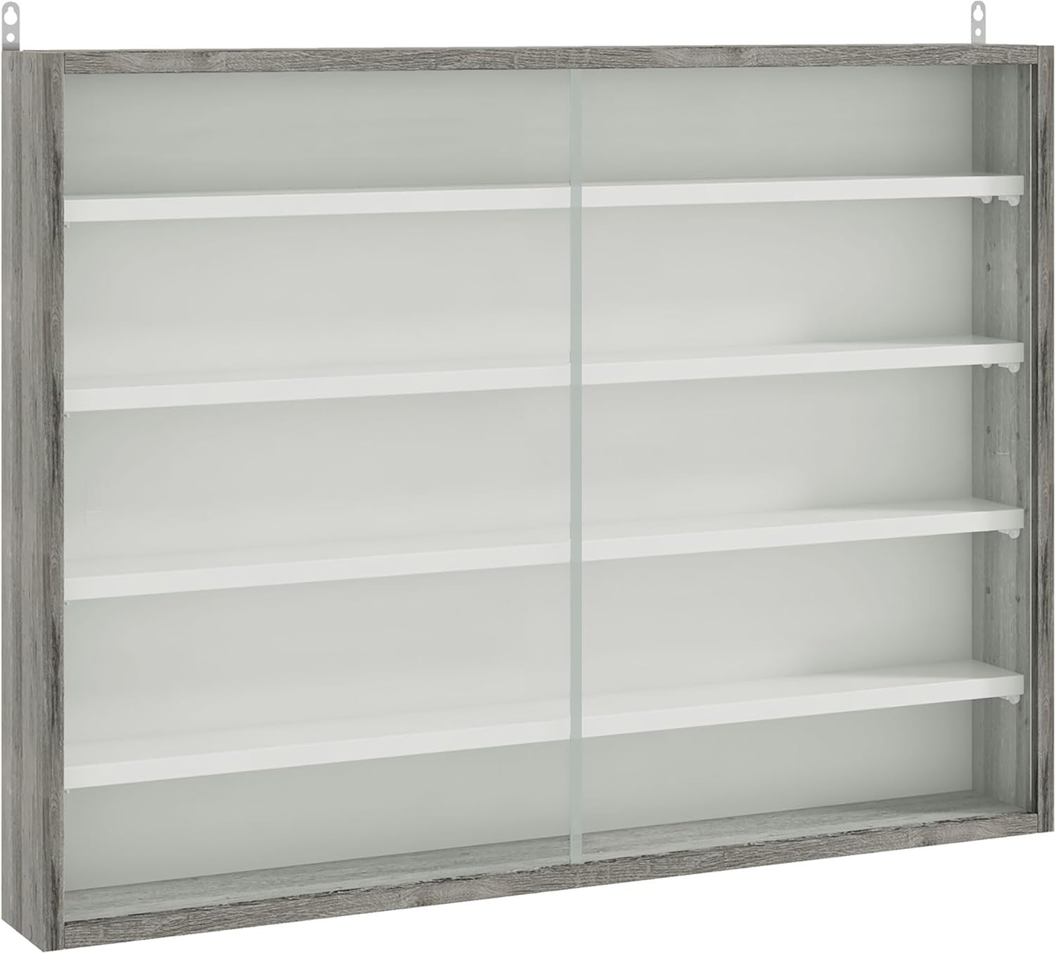 5-Tier Grey Wood Display Cabinet | Wall-Mounted Glass Sliding Door Shelf 60×80cm