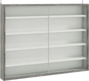 5-Tier Grey Wood Display Cabinet | Wall-Mounted Glass Sliding Door Shelf 60×80cm