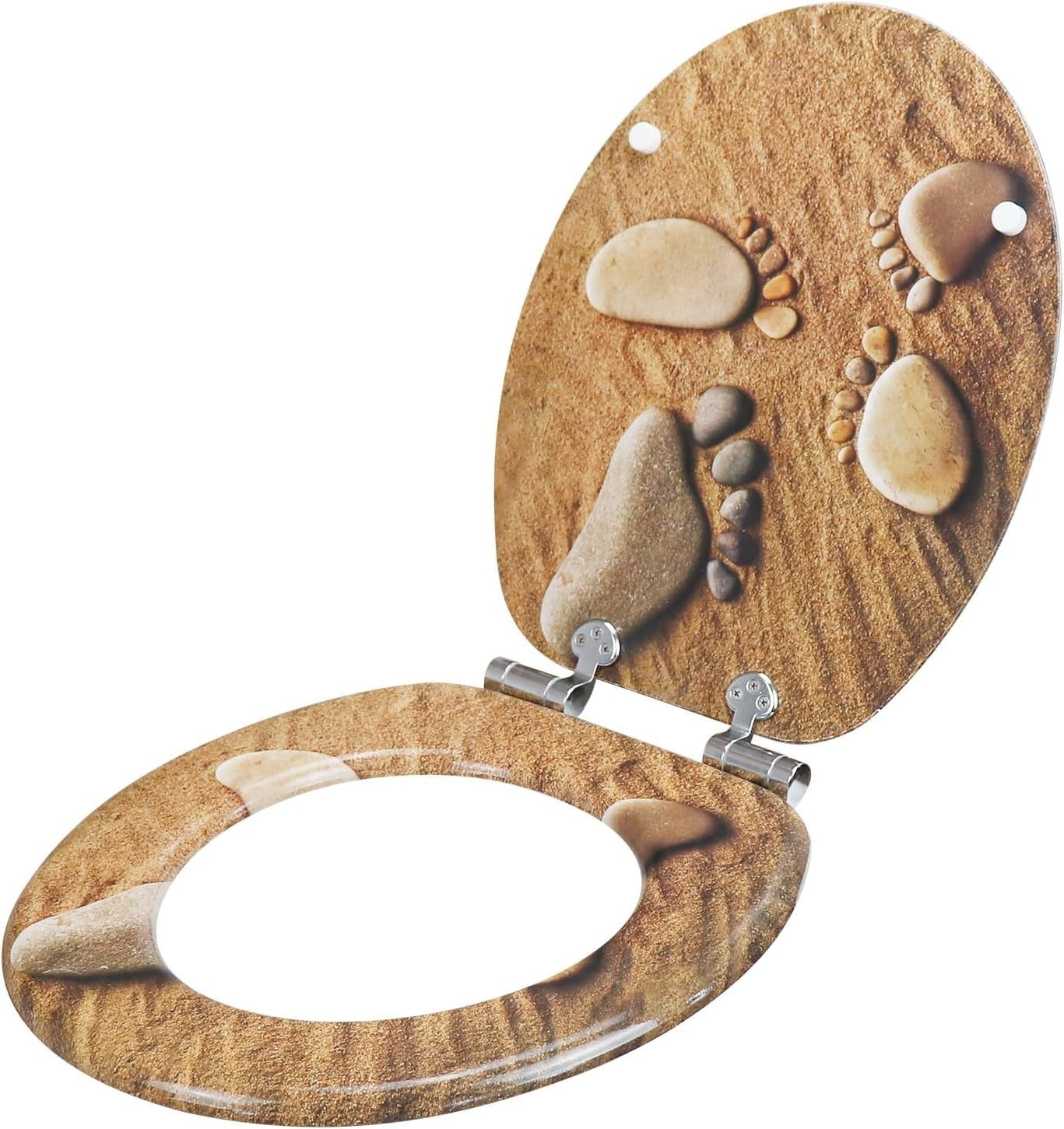 Soft Close Wooden Toilet Seat Durable Adjustable Hinges 43.5x37.5cm