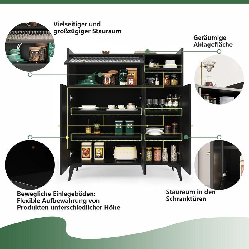 Black Sideboard Cabinet with Glass Door Gold Handles Modern Storage Unit