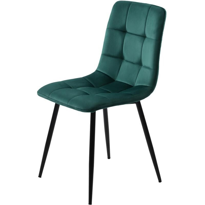 Set of 4 Dark Green Velvet Dining Chairs – Modern Padded Seat, Metal Legs