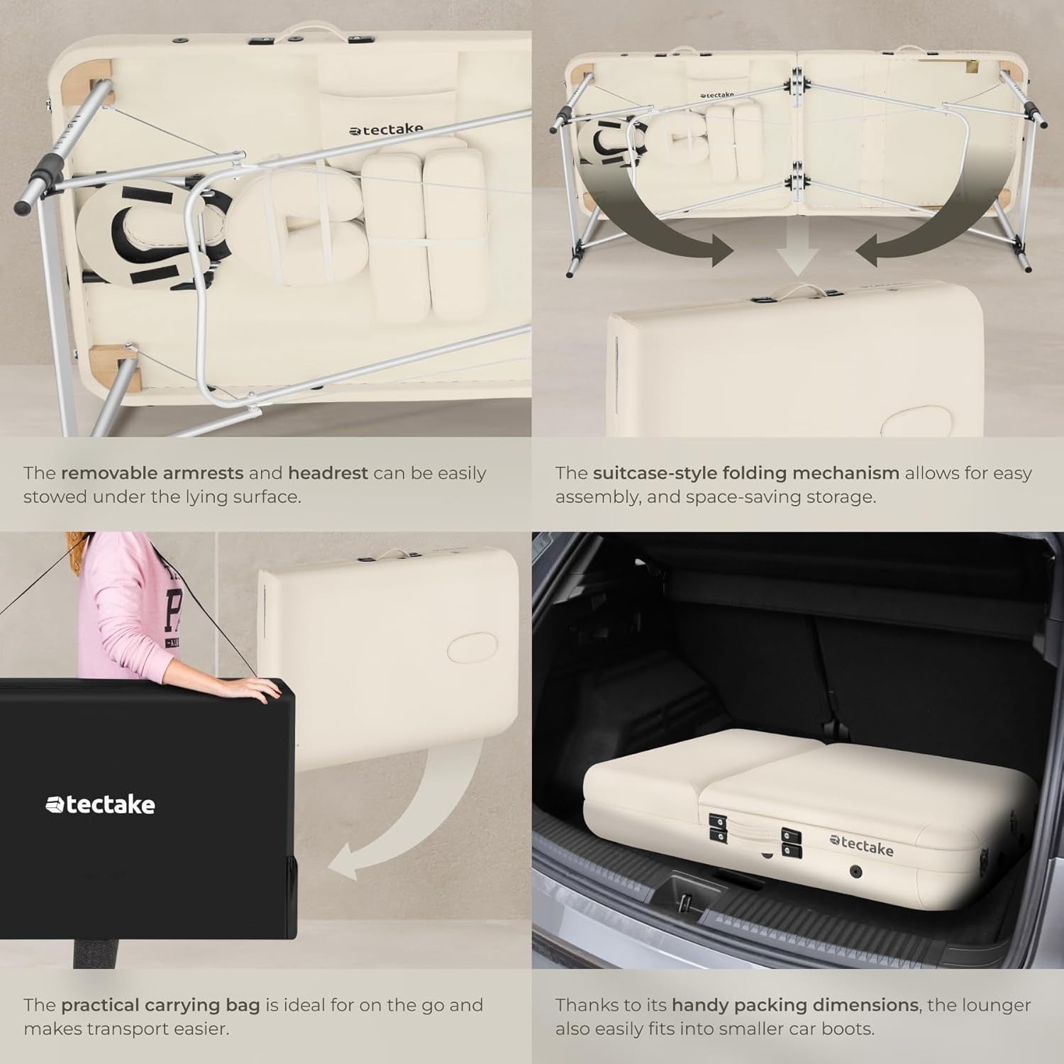 Portable 3 Zone Massage Table Foldable Aluminium Spa Beauty Bed 70cm Beige