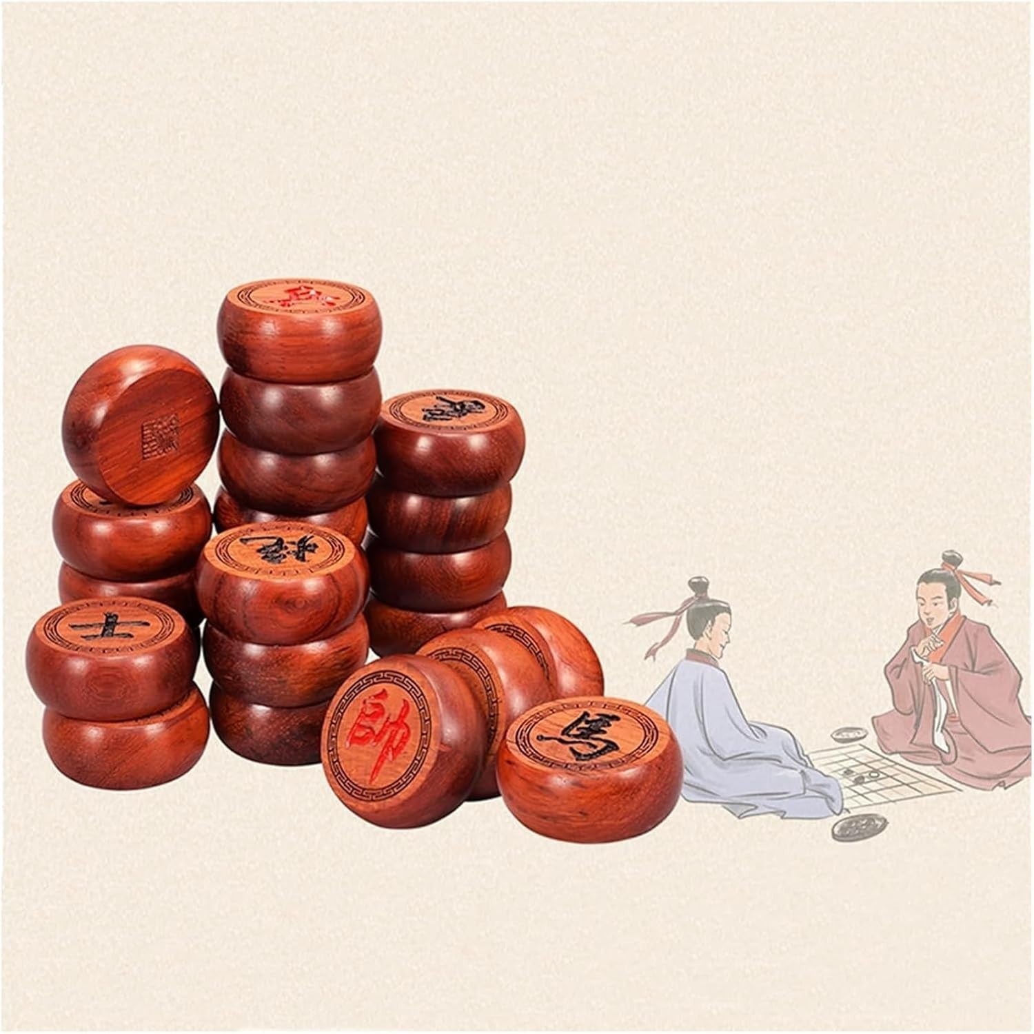 Compact Rosewood Xiangqi Chess Set Leather Travel Board 3.8cm
