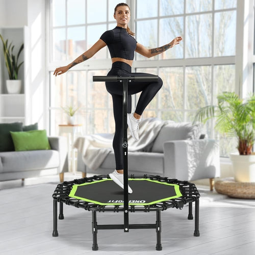 40in Foldable Fitness Trampoline Quiet Rebounder Adjustable Handle 330lb