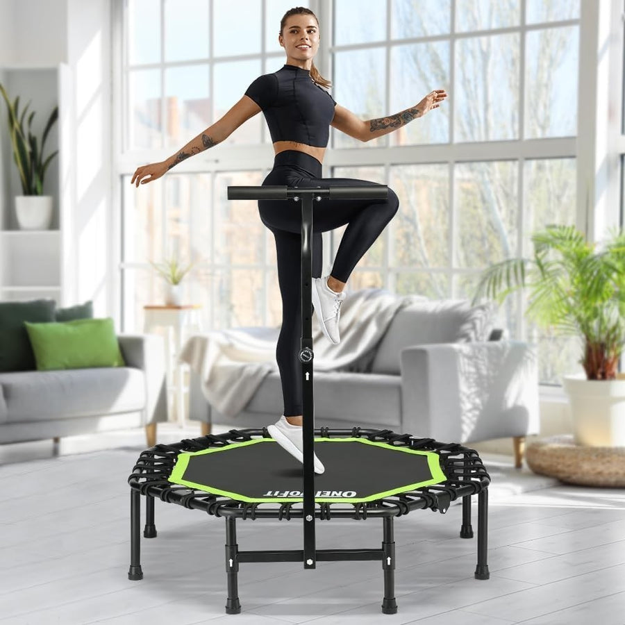40in Foldable Fitness Trampoline Quiet Rebounder Adjustable Handle 330lb