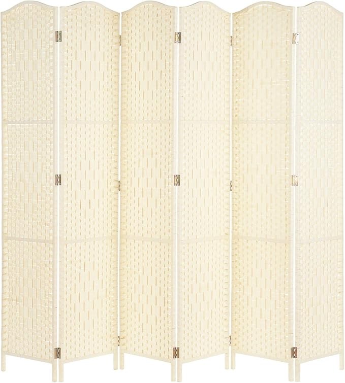 Cream Wicker Folding Room Divider 6 Panel – Elegant Solid Weave Privacy Screen