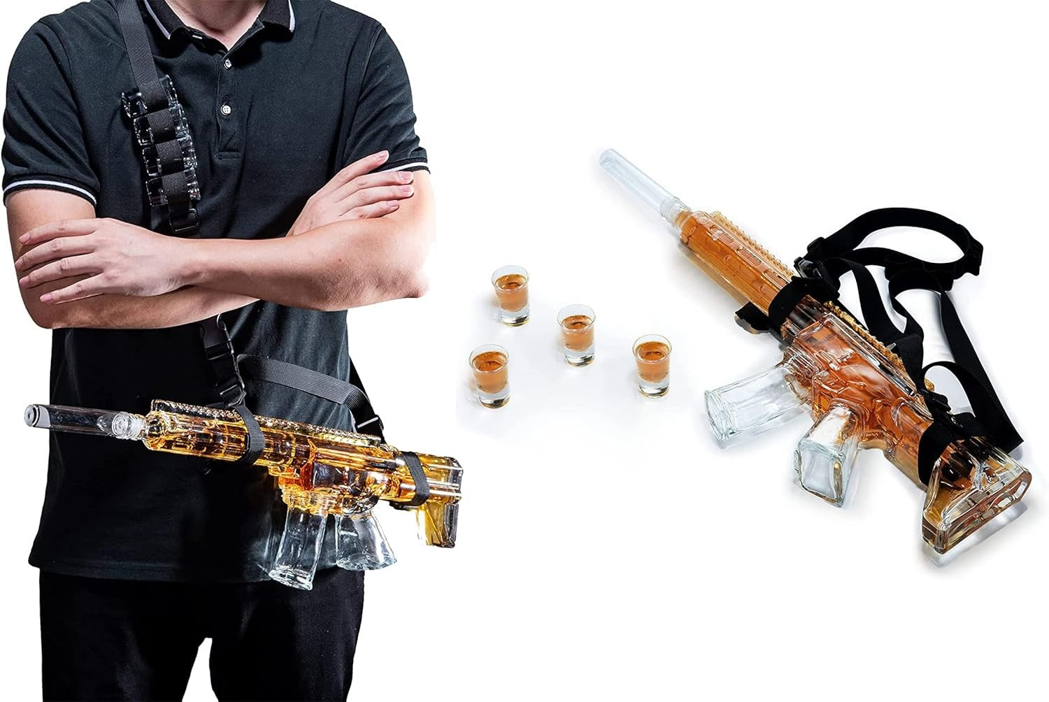 AR15 Style Whiskey Decanter Holster Set with Shot Glasses Party Gift