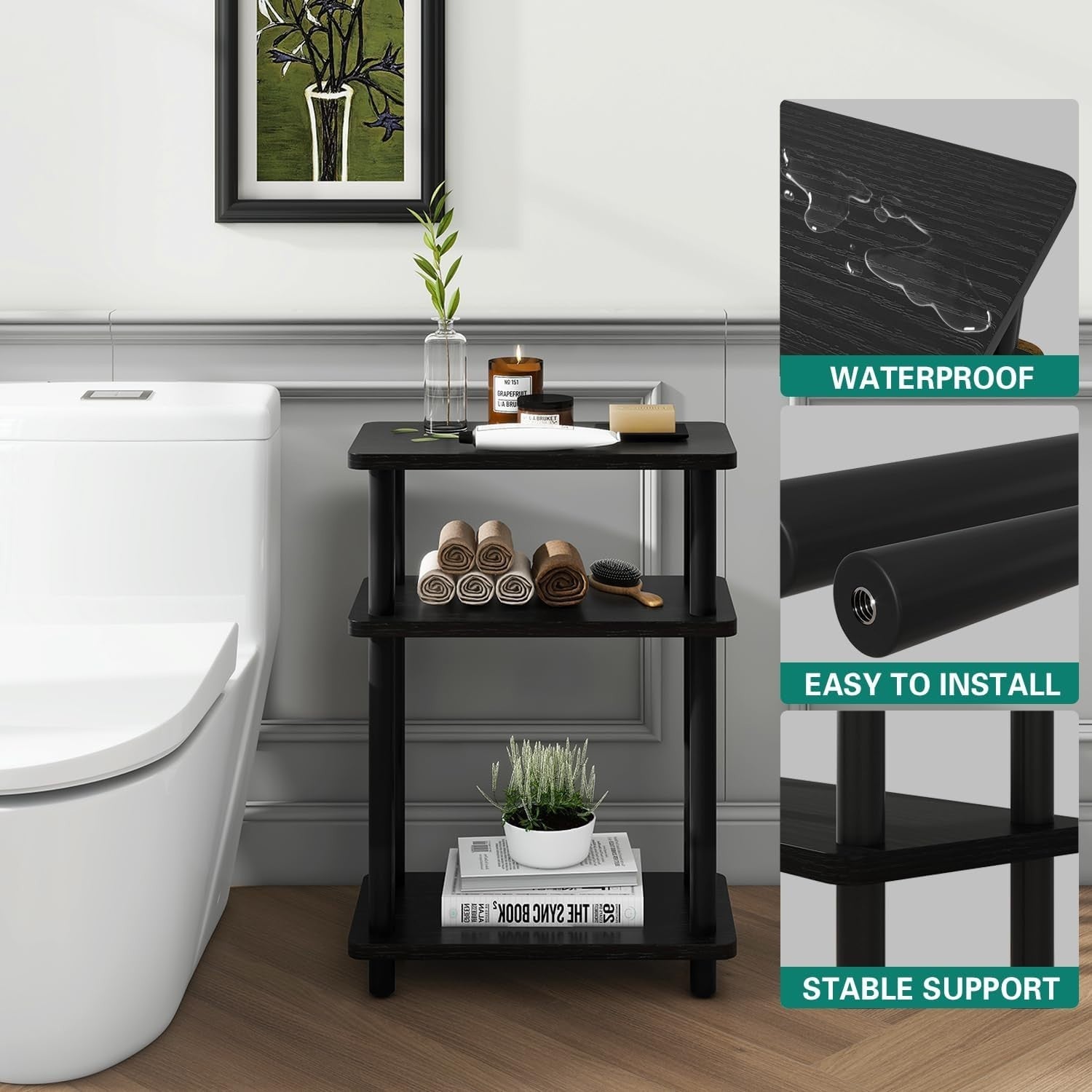 Slim 3-Tier Side Table with Storage Shelf, Space-Saving & No-Tool Assembly