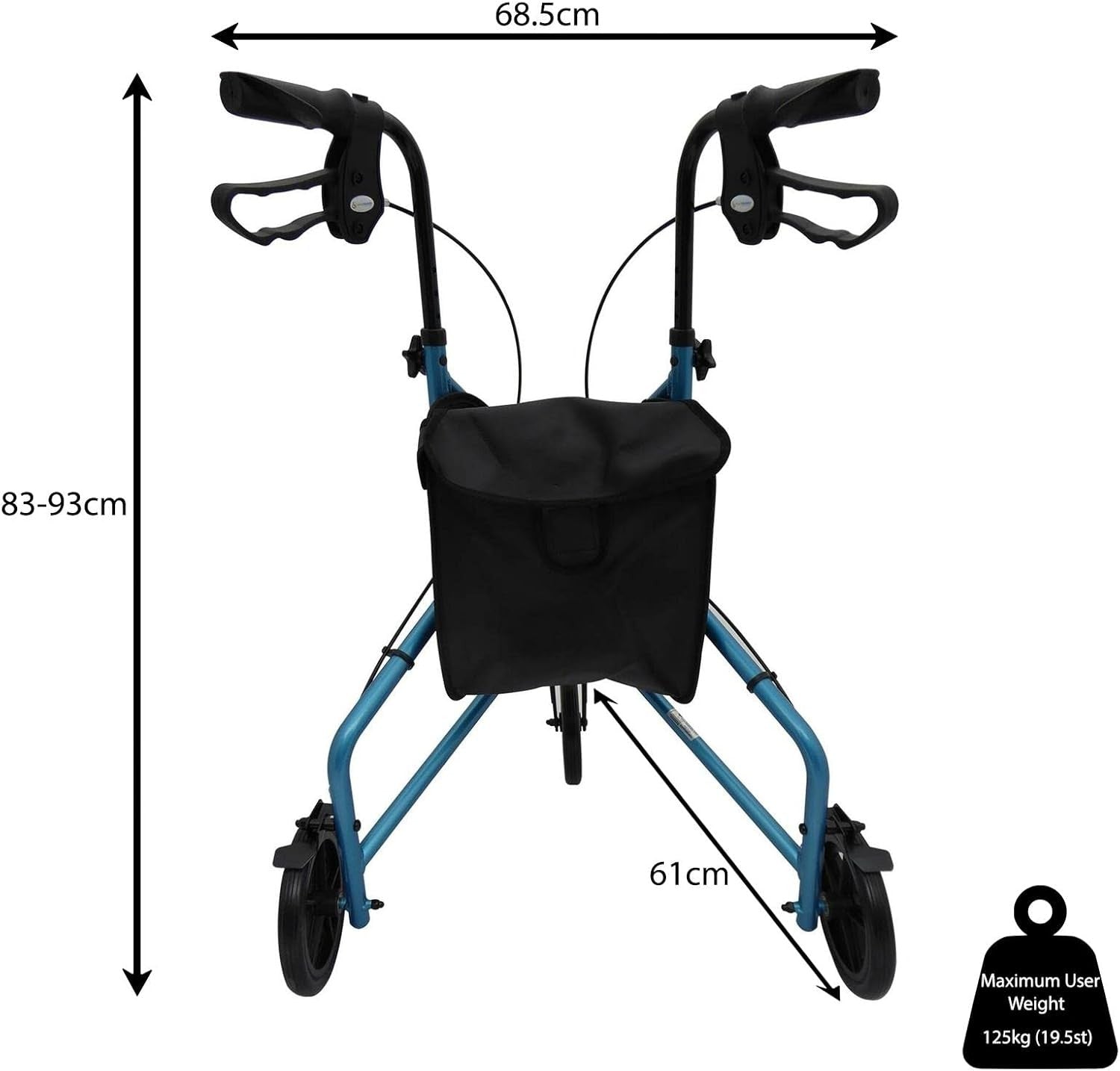 3 Wheel Rollator Walker Folding Lightweight Lockable Brakes Bag Indoor Outdoor