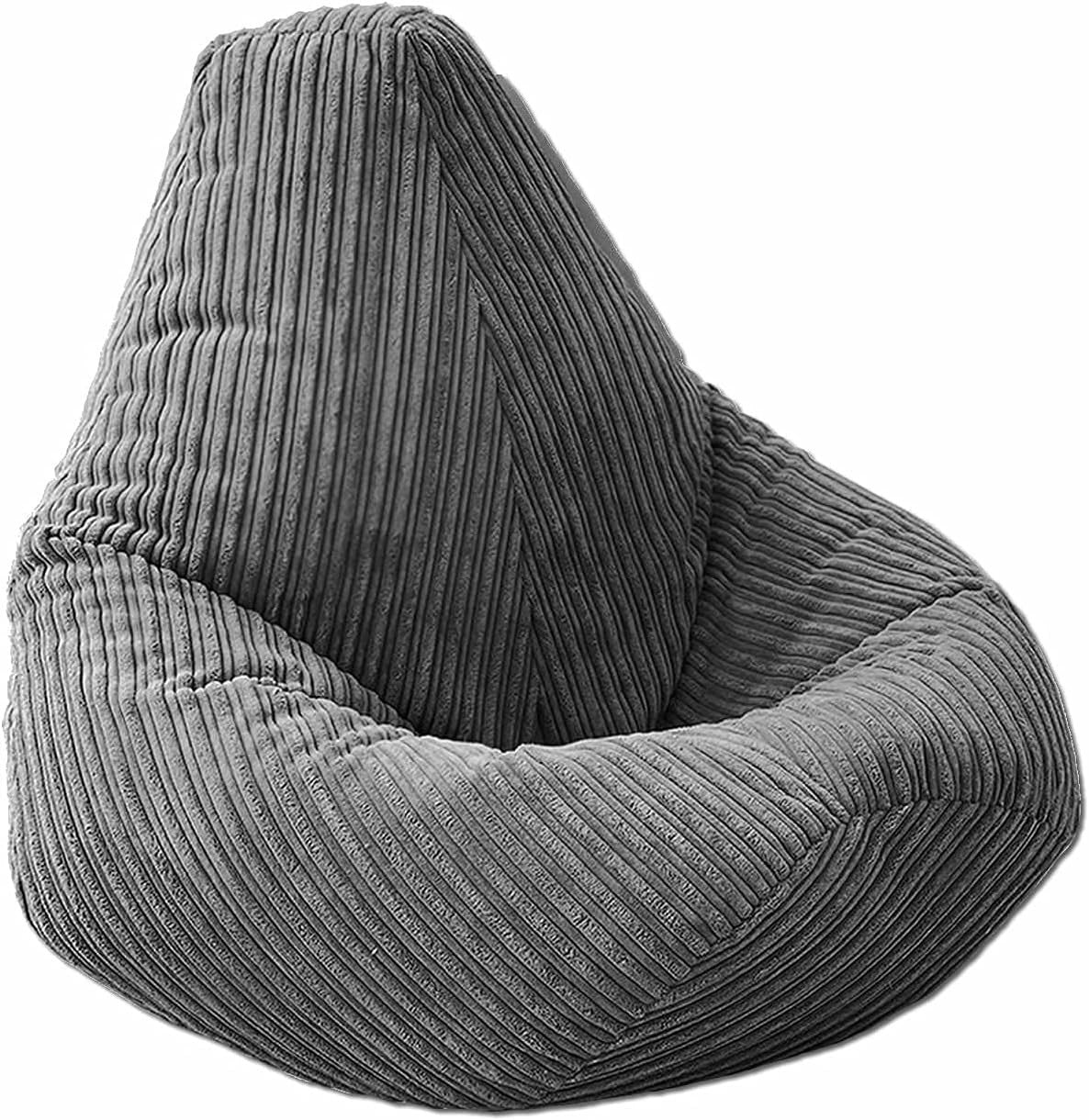 Grey Jumbo Cord Bean Bag Chair Adult High Back Seat Lounger Recliner