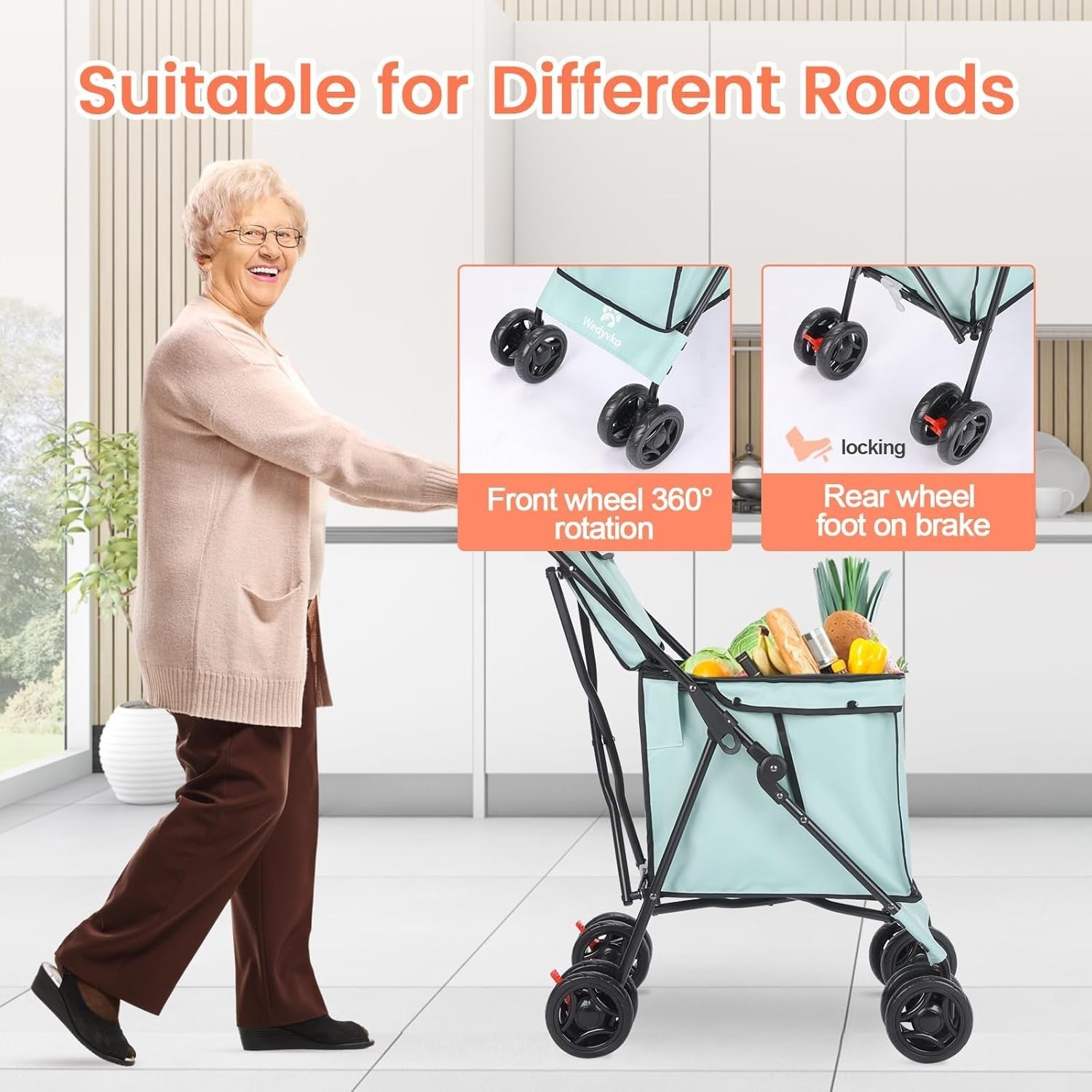 Collapsible Folding Utility Wagon Heavy Duty Cart Large Capacity Teal Blue
