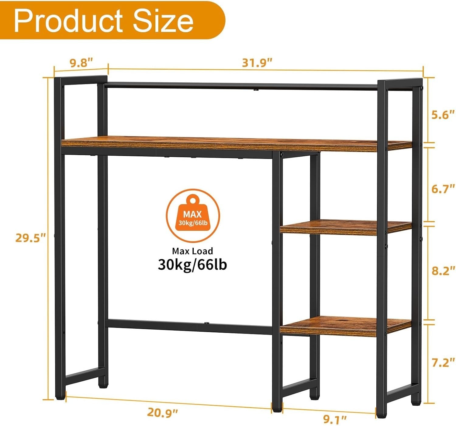 31.9" Desk Hutch Shelf Rustic Brown | 4-Tier Desktop Organizer Rack for Monitor