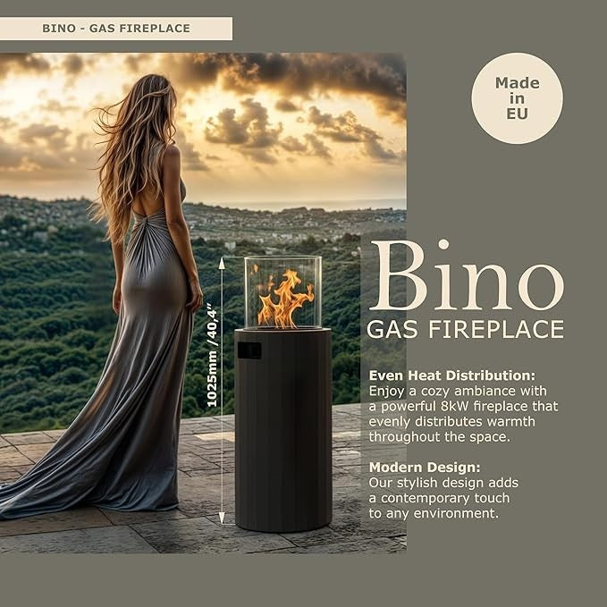 Outdoor Gas Fireplace Patio Heater Portable Propane Garden Heater w/ Cover