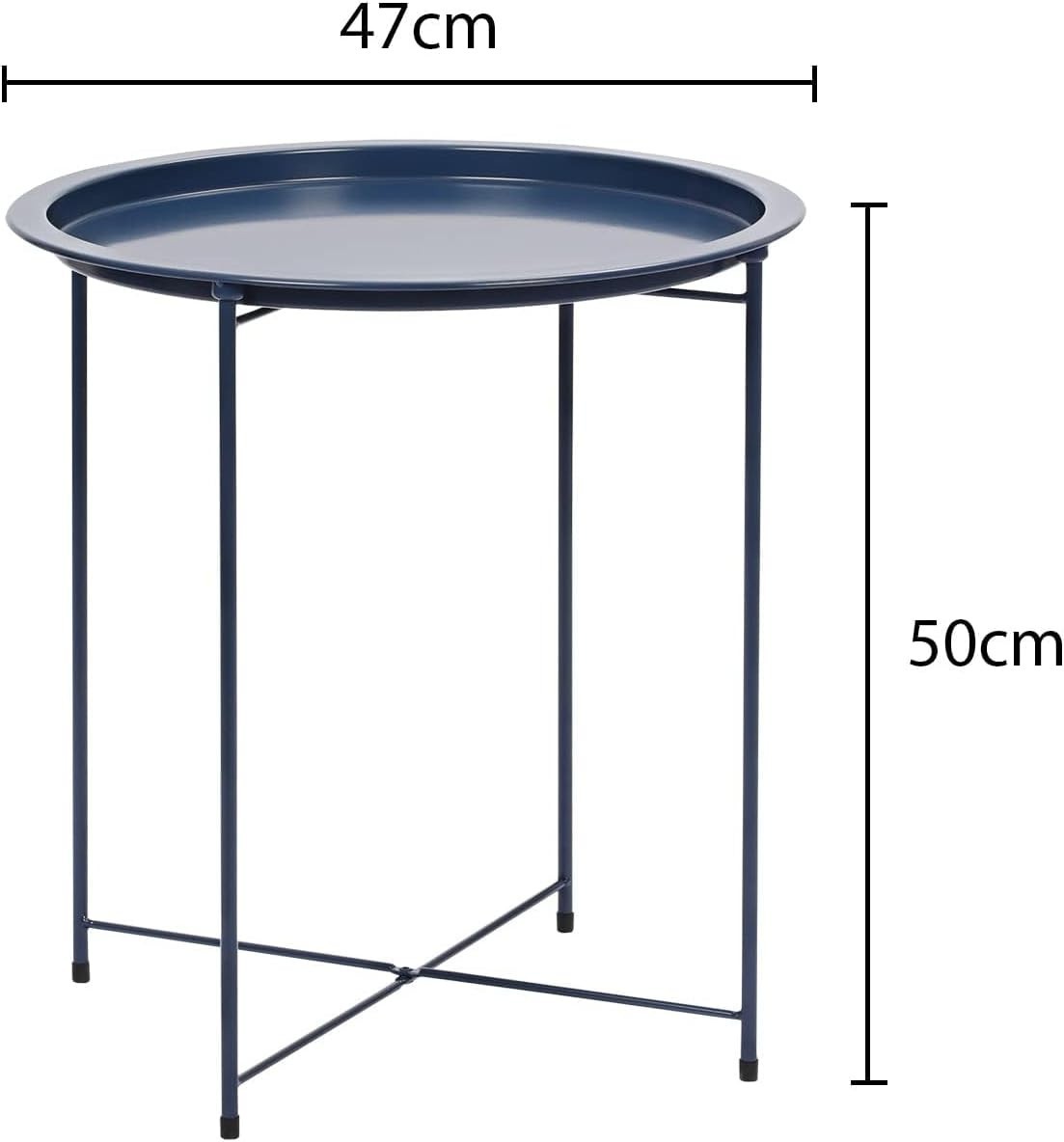 Round Tray Side Table with Removable Tray – 47x50cm Gray Blue Metal Table