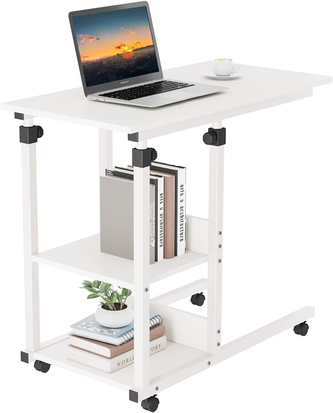 C Shaped Side Table Height Adjustable Sofa Bed Laptop Desk Wheels