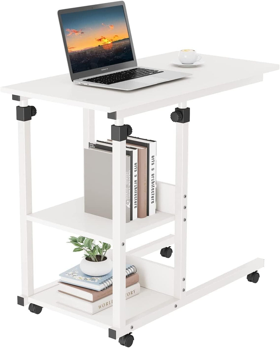 C Shaped Side Table Height Adjustable Sofa Bed Laptop Desk Wheels