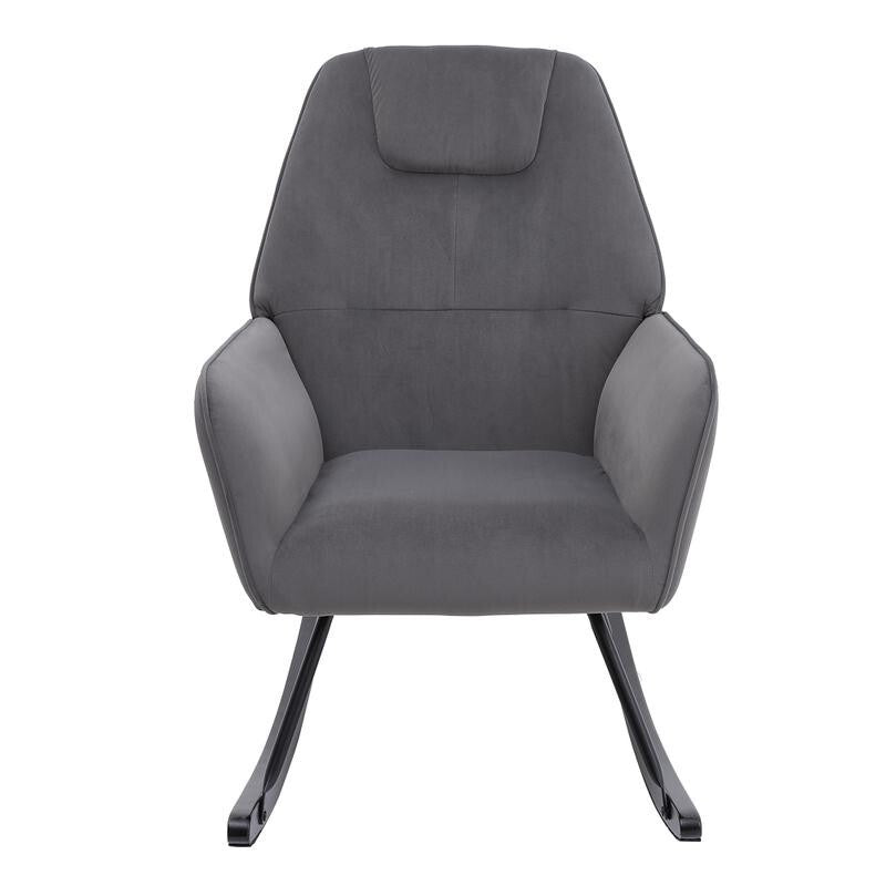 Grey Velvet Nursery Rocking Chair Ergonomic Padded Glider for Baby