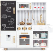 Kids Wooden Play Kitchen w/ Lights Sounds Blackboard White Gold