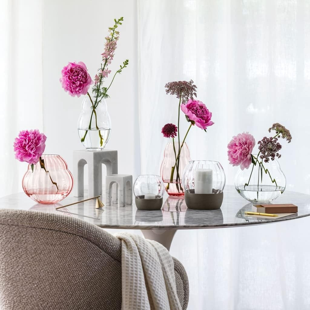Pink Crystal Glass Vase 20cm Modern Flower Vase Table Centrepiece Decor
