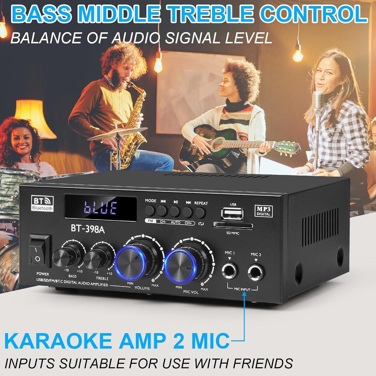 900W Bluetooth Stereo Amplifier 2 Channel Optical Coax FM