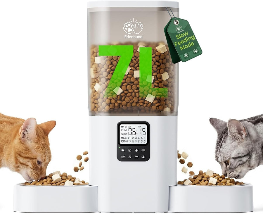 Timed Pet Feeder 2 Cats 7L Dual Bowl Slow Feed Portion Control