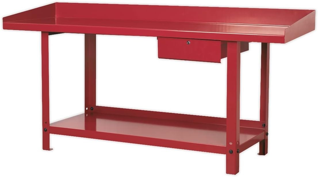 Steel Workbench 2m with Lockable Drawer 900kg Capacity Heavy Duty Red