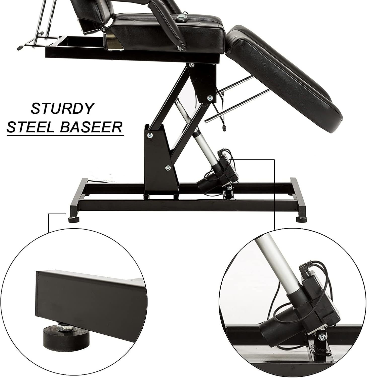 Electric Height Adjustable Beauty Massage Bed Salon Tattoo Lash Table Black PU
