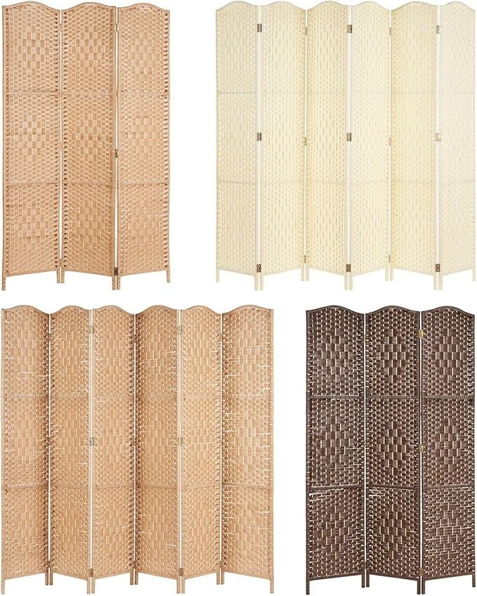 Wicker Folding Room Divider Screen 3 Panel – Natural Solid Weave Privacy Partiti