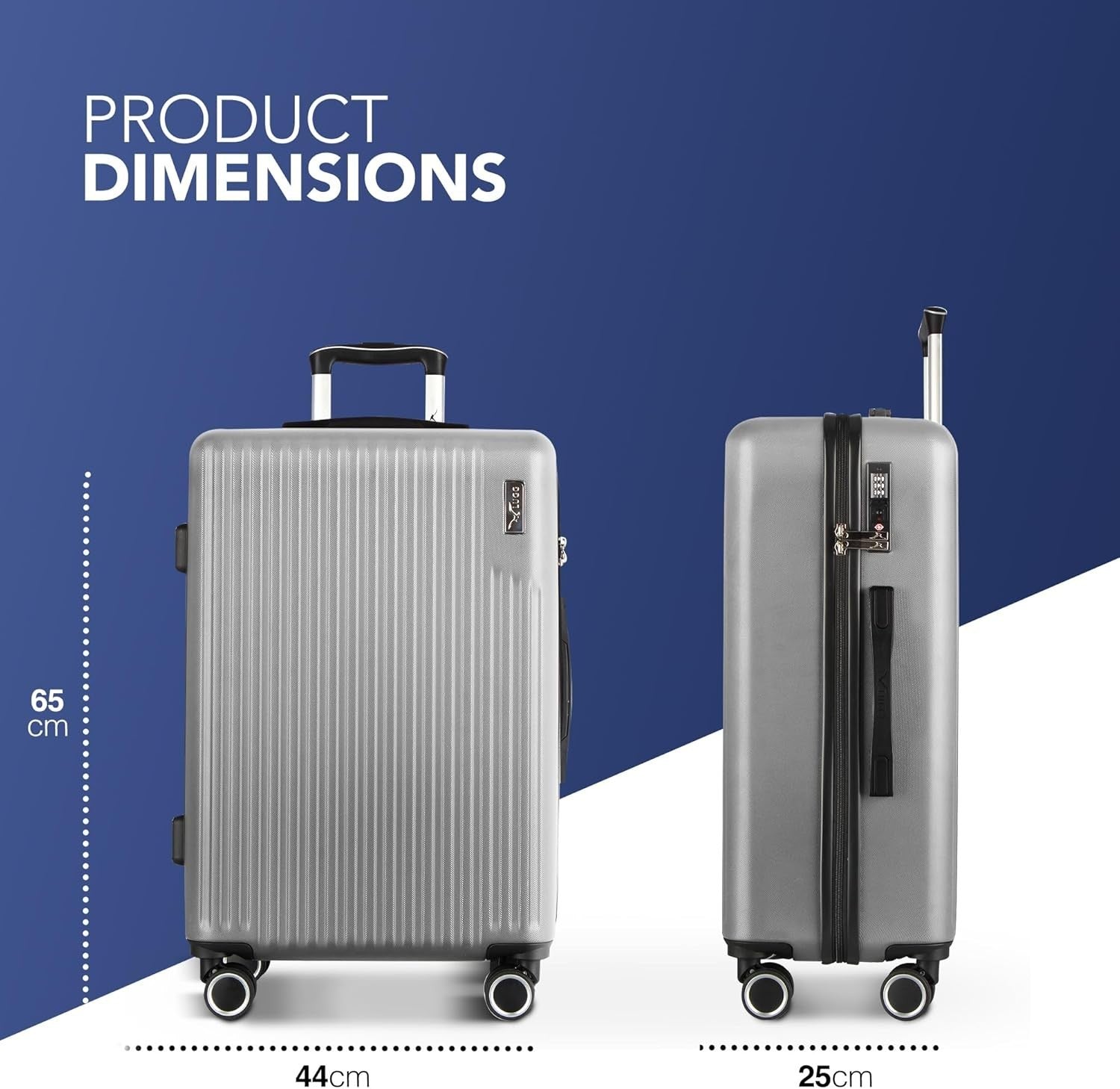 24in Checked Travel Suitcase ABS Hard Shell TSA Indent Lock Spinner