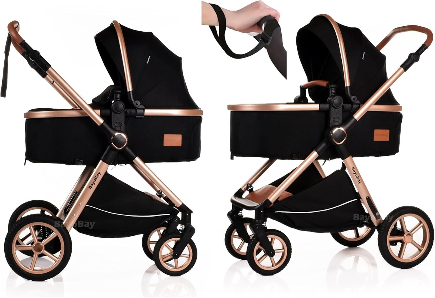 Black Gold 3 in 1 Baby Pram Travel System Folding Pushchair with Car Seat