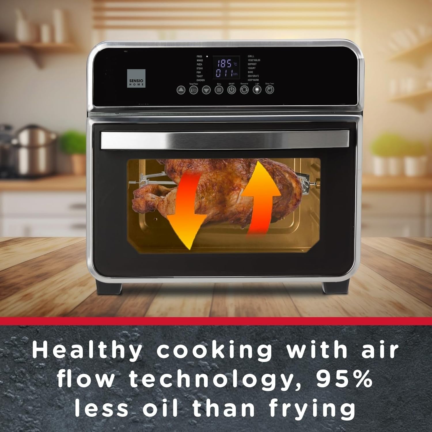15L Air Fryer Oven with Rotisserie | 14 Presets | Dehydrate | Oil-Free Cooking