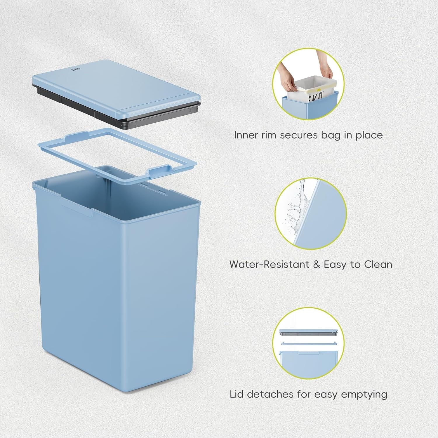 20L Slim Kitchen Recycling Bin Touch Top Lid Plastic Waste Rubbish Blue