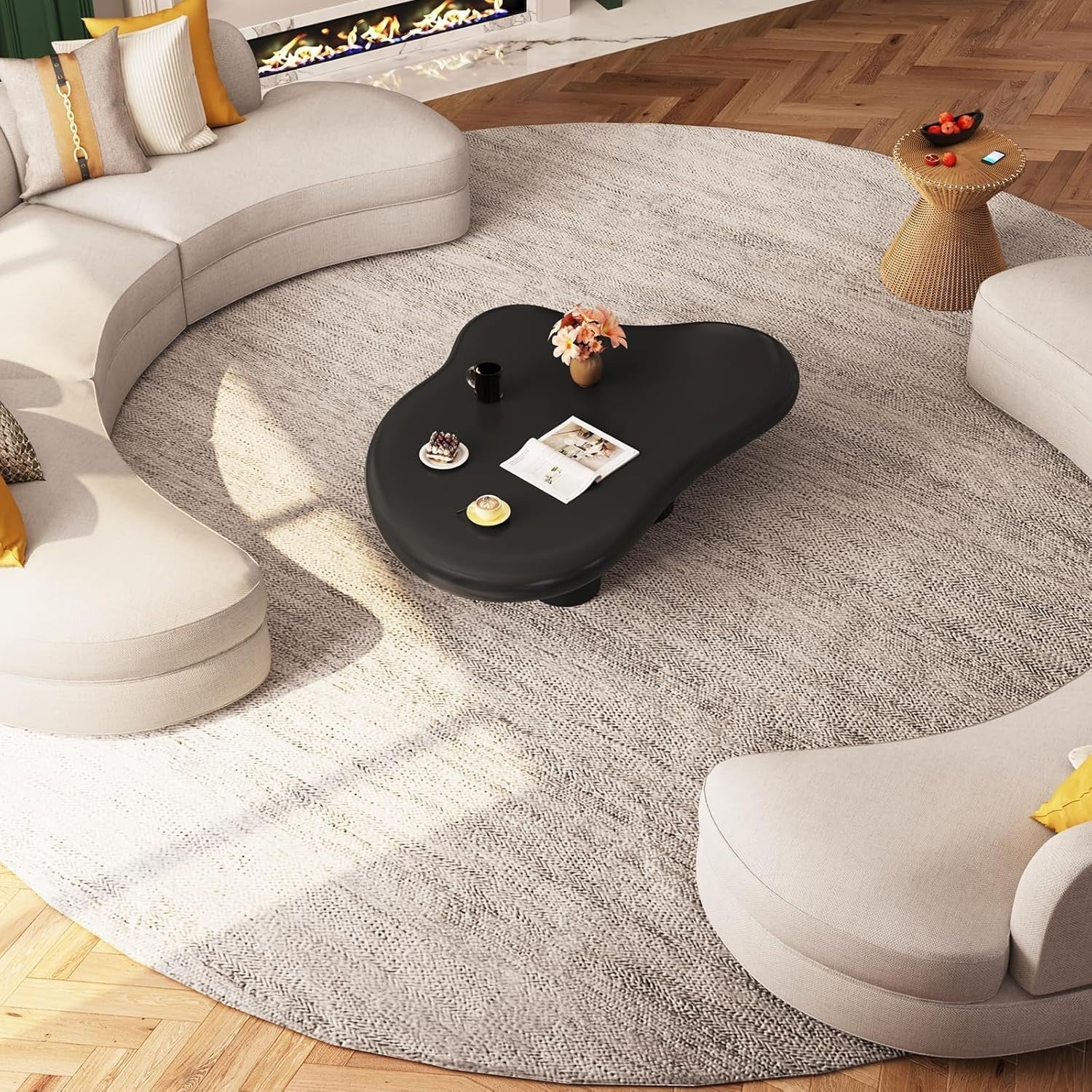 Modern Cloud-Shaped Coffee Table Thick Top Rounded Corners 63x91x39cm