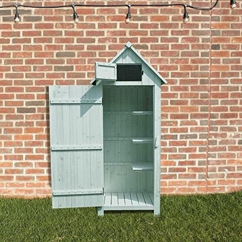 Wooden Garden Tool Shed Outdoor Storage Cabinet with Shelves Lockable Green