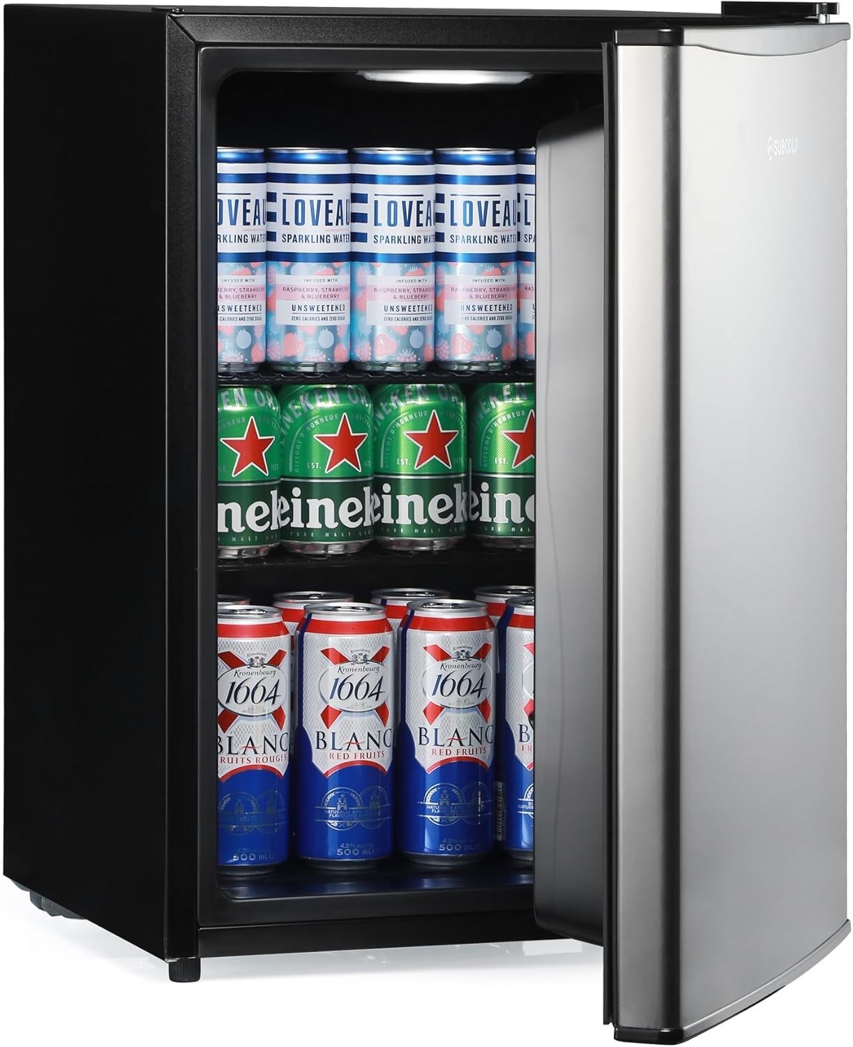 54L Mini Fridge Beer & Drink Cooler LED Stainless Steel Countertop