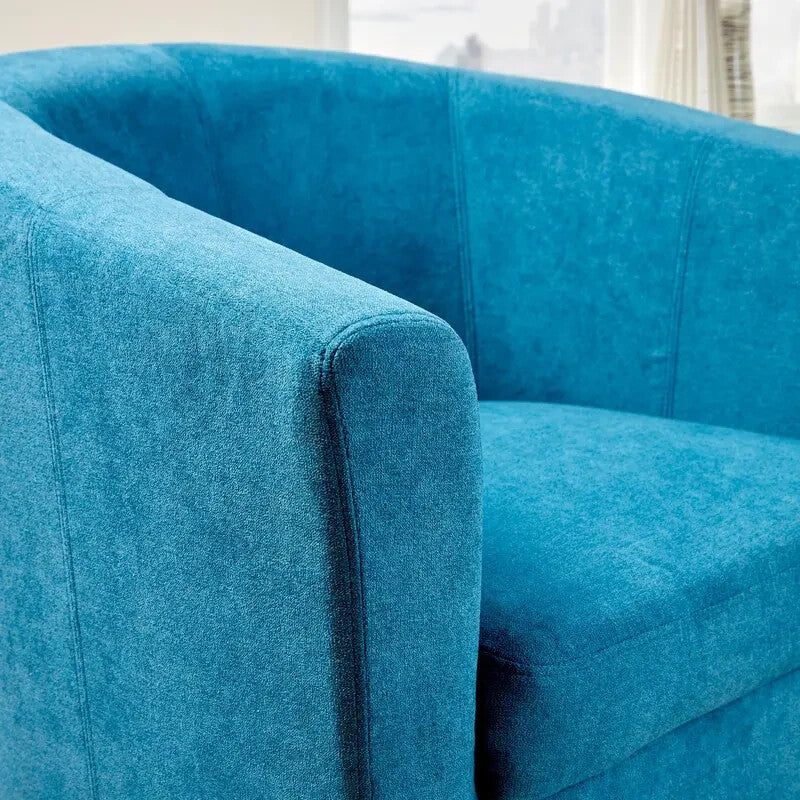 Teal Fabric Tub Chair Armchair with Wood Legs Modern Living Room Accent