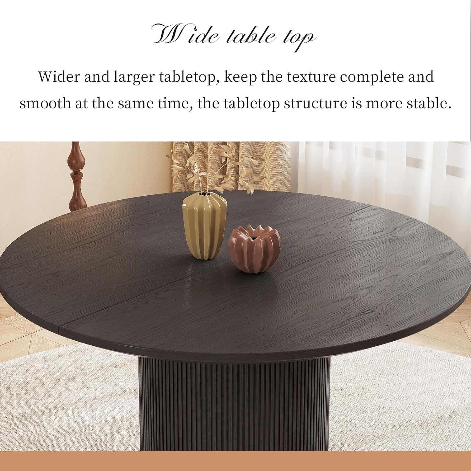 Round Dining Table Dark Grey Modern 118cm Table for 4–6 People, Kitchen & Office
