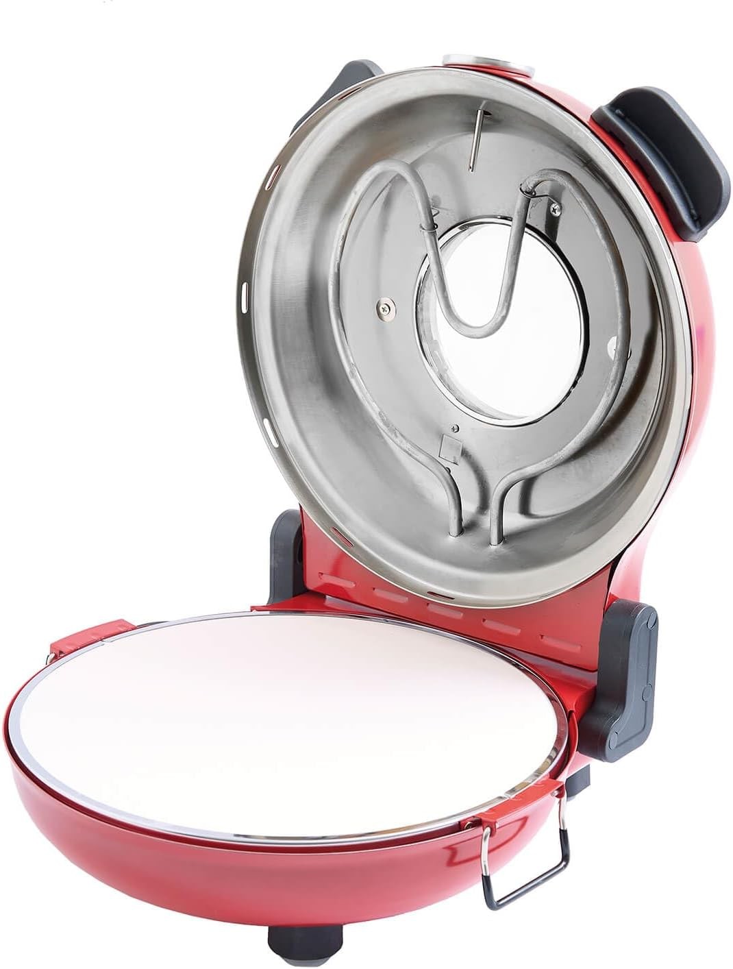 Stone-Baked Electric Pizza Oven Dual Heating 400°C Viewing Window Red