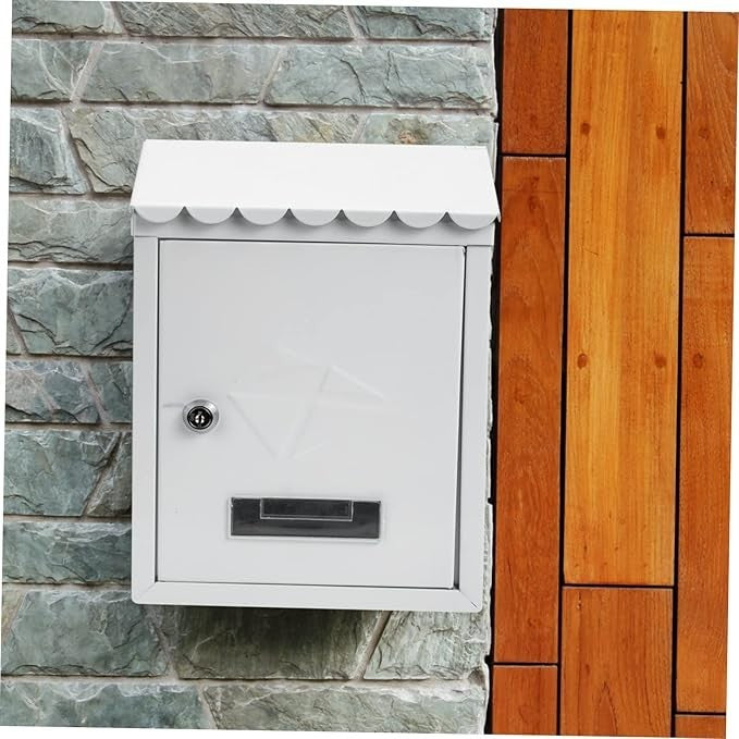 Lockable Wall Mounted Mailbox White Iron Secure Post Box for Home & Office