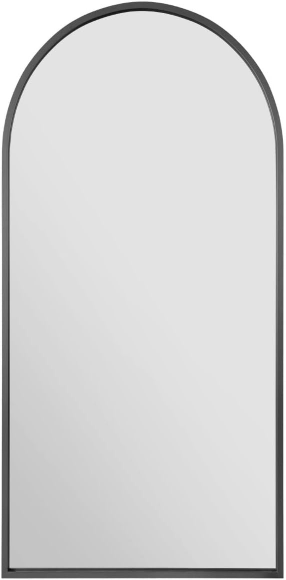 Large Black Metal Arched Wall Mirror 180x90cm Leaner & Hanging