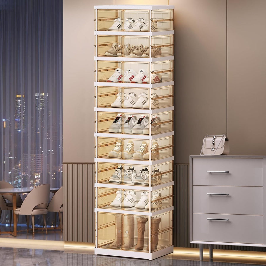 9 Tier Foldable Shoe Rack Cabinet with Doors – 18 Pair Space-Saving Organizer