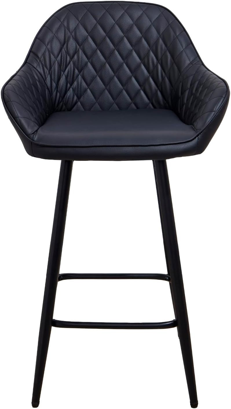 Black Faux Leather Bar Stools Set of 2 | Modern Kitchen & Counter Chairs