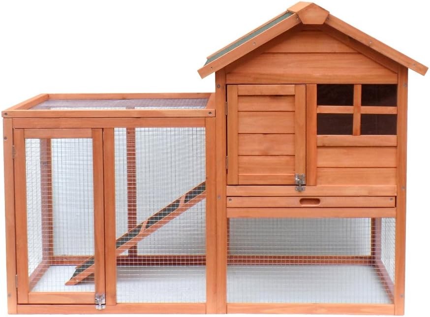 Rabbit Hutch Outdoor Elevated 2 Level Wooden Enclosure with Run Shelter