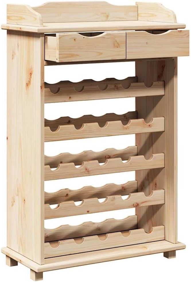 Solid Pine Wood Wine Rack Cabinet with Drawers, 20 Bottle Storage