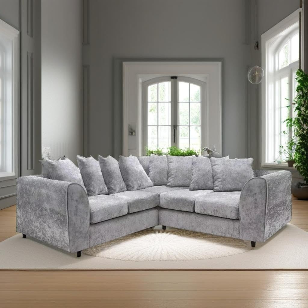 Light Grey Chenille 2C2 Corner Sofa – Modern 5 Seater Scatter Back Couch