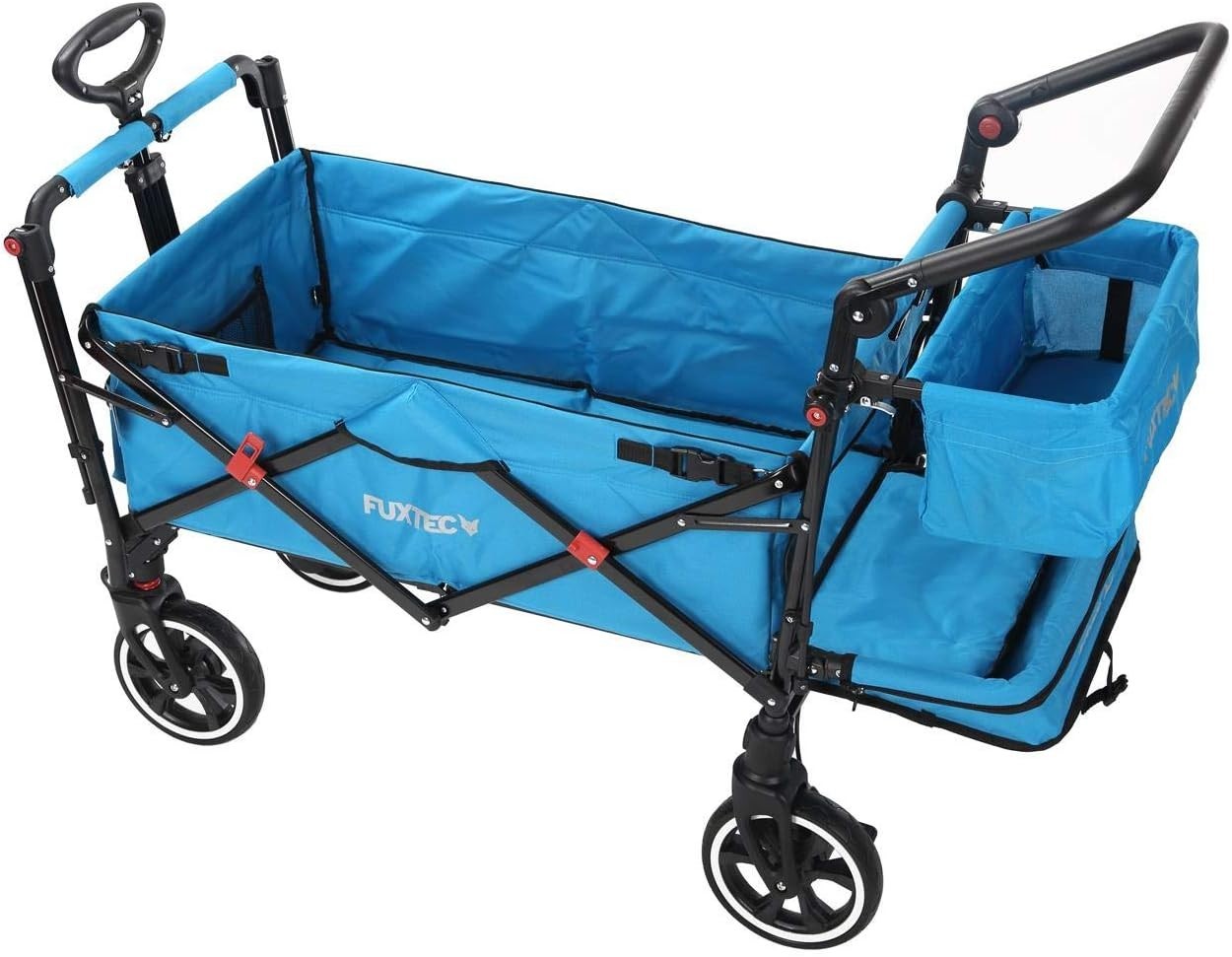 Blue Folding Stroller Wagon Kids Push Pull Cart w/ Canopy & Safety Harness