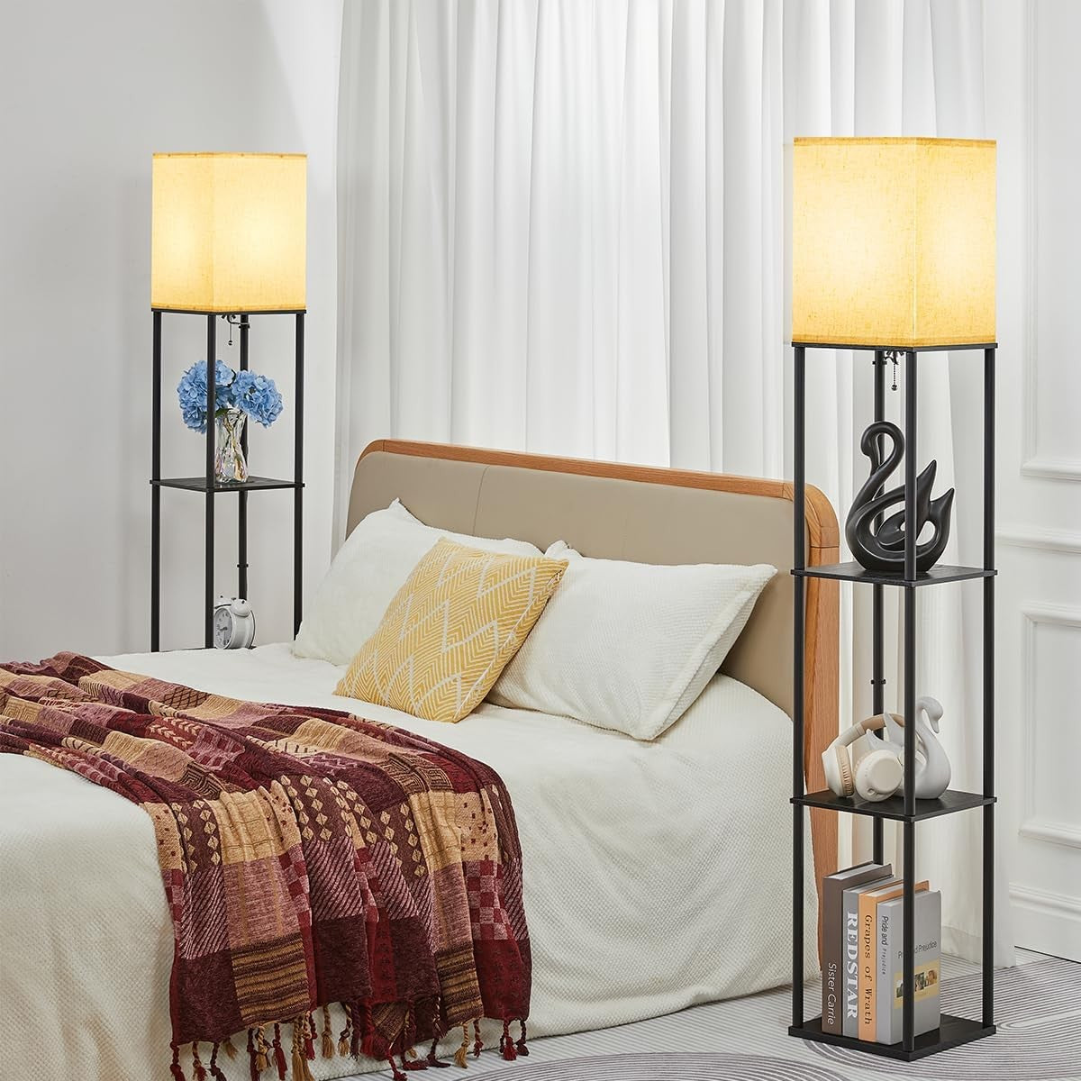 LED Floor Lamp with Shelves Dimmable Standing Light for Living Room